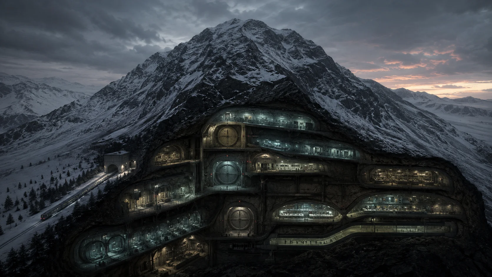 Illustration of an underground mountain bunker, representing the Yamantau complex